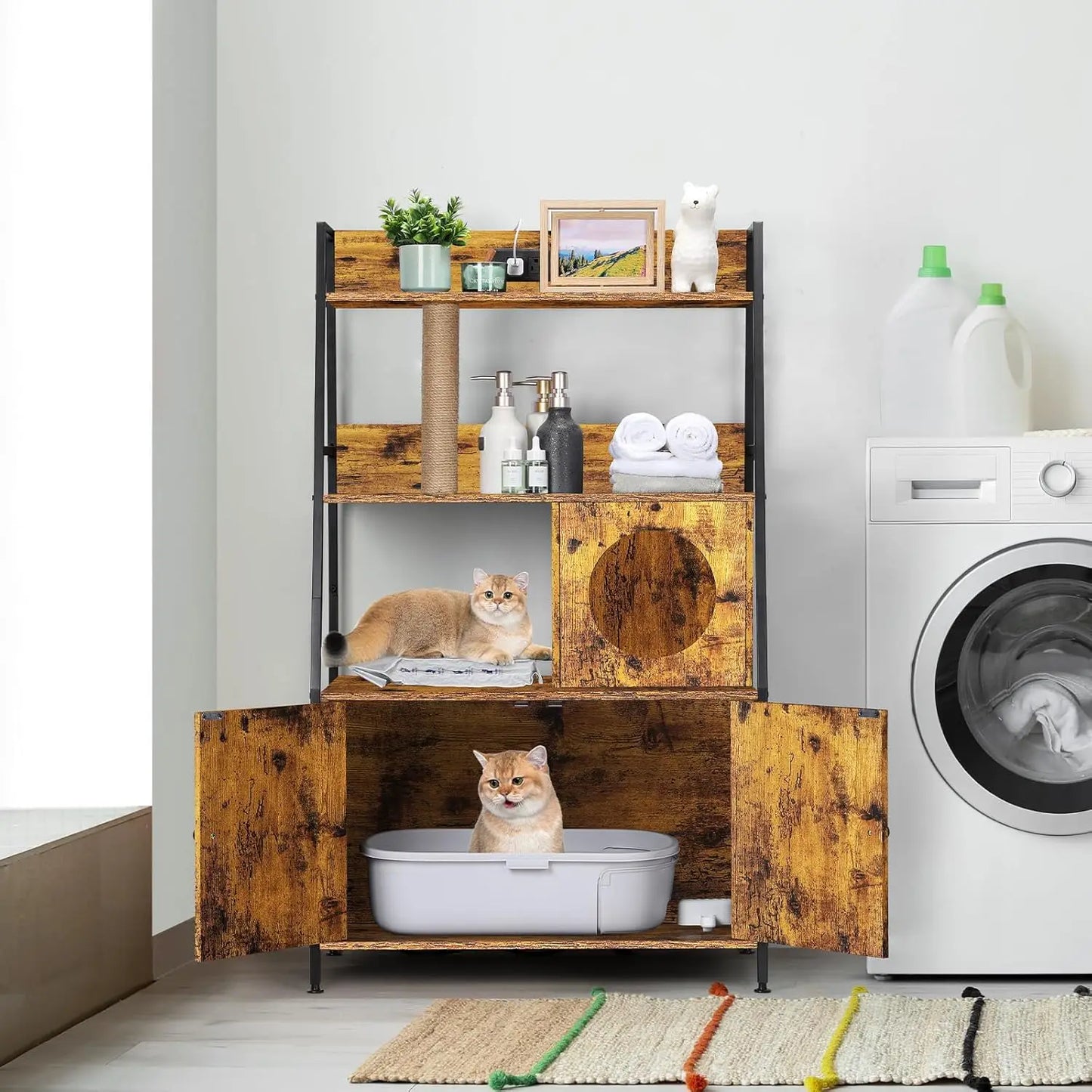 Closure Cat Litter Box Enclosure With Storage Shelves Charging Station