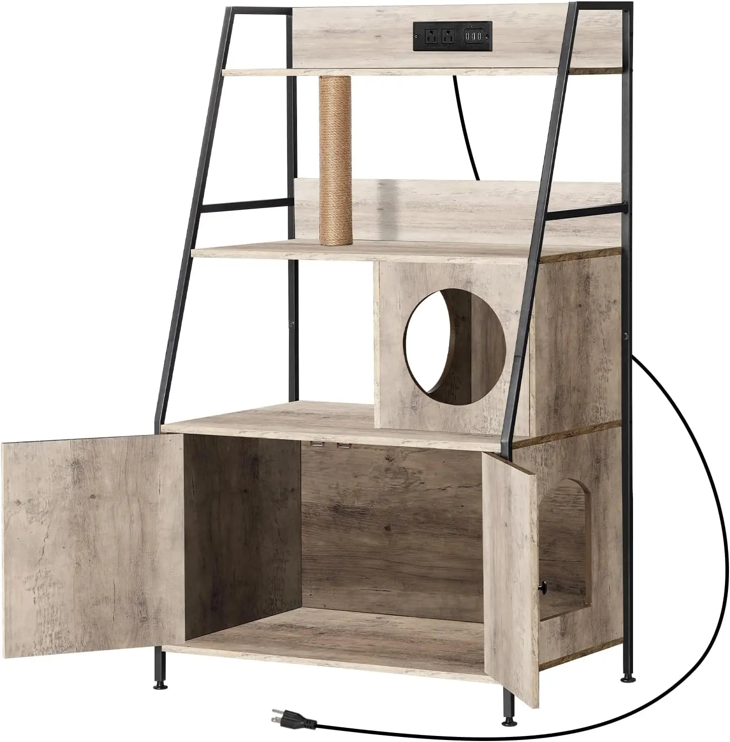 Closure Cat Litter Box Enclosure With Storage Shelves Charging Station