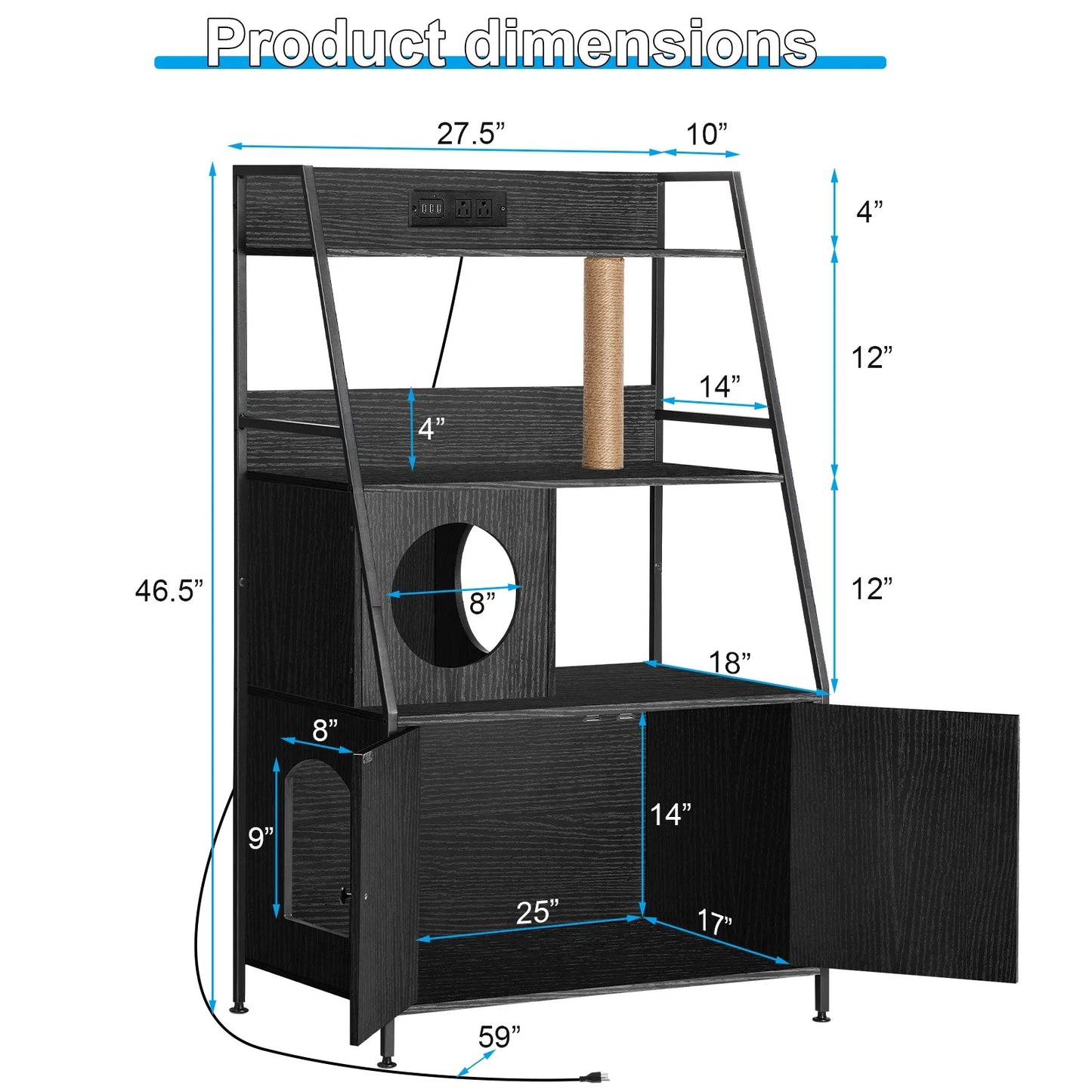 Closure Cat Litter Box Enclosure With Storage Shelves Charging Station