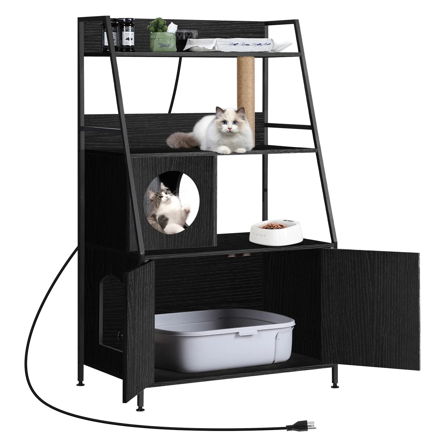 Closure Cat Litter Box Enclosure With Storage Shelves Charging Station