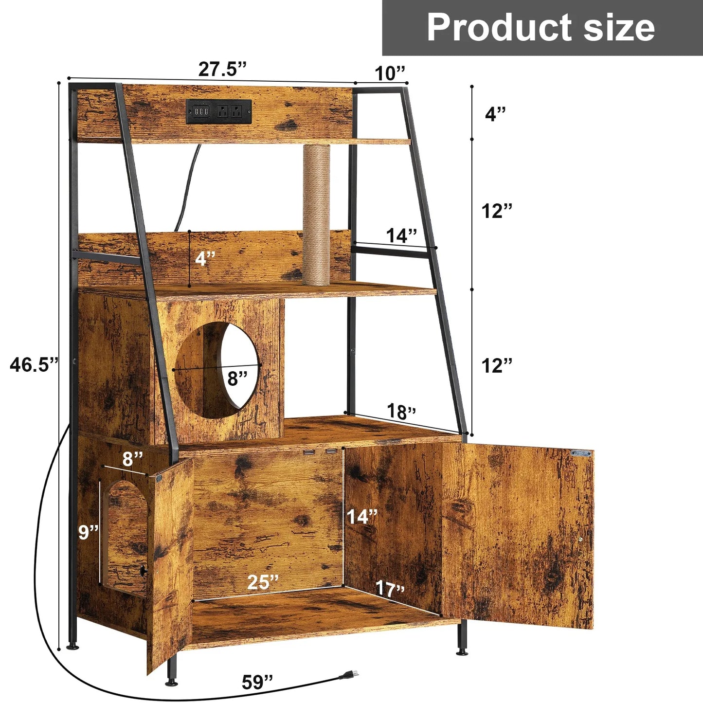 Closure Cat Litter Box Enclosure With Storage Shelves Charging Station