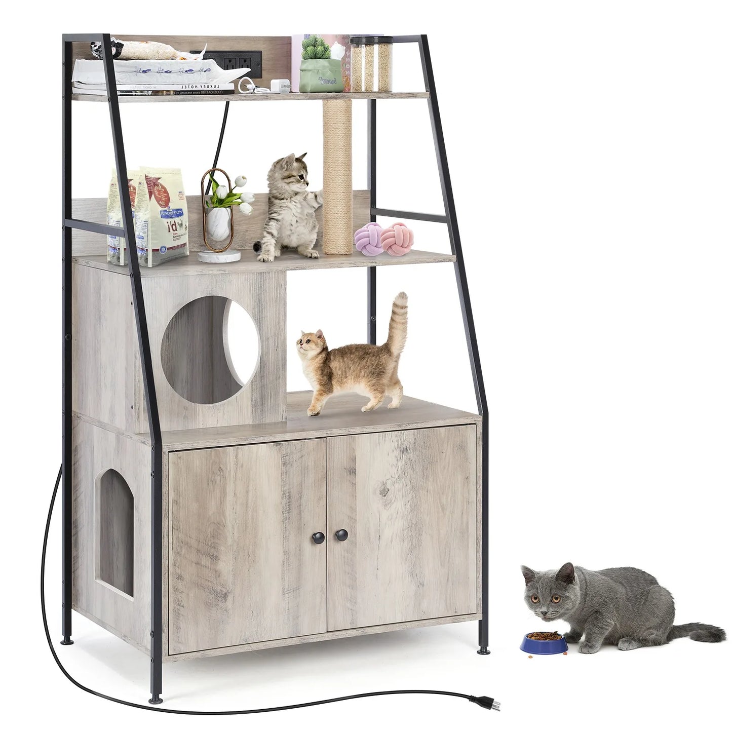 Closure Cat Litter Box Enclosure With Storage Shelves Charging Station