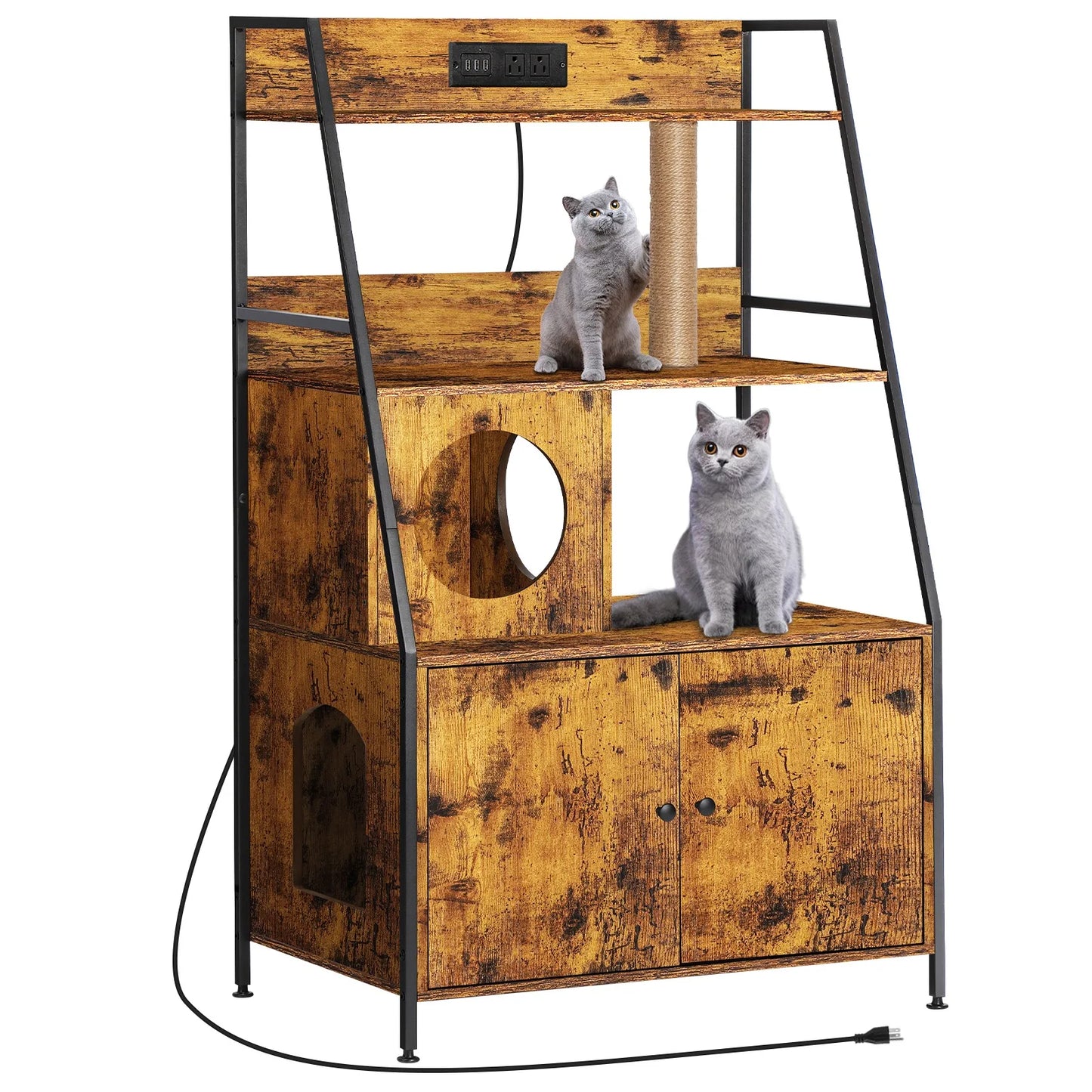 Closure Cat Litter Box Enclosure With Storage Shelves Charging Station