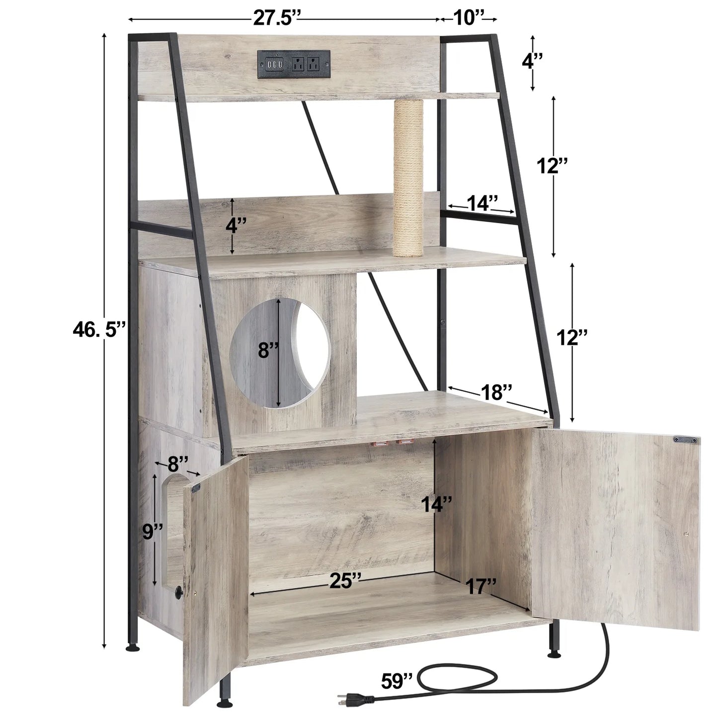 Closure Cat Litter Box Enclosure With Storage Shelves Charging Station