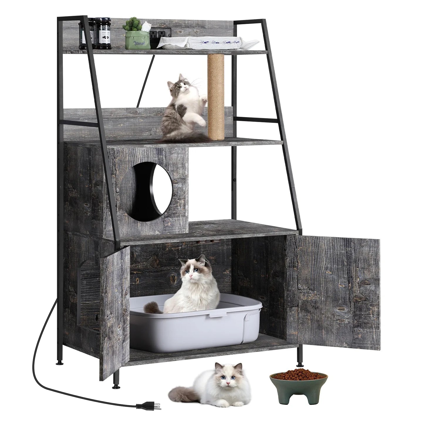 Closure Cat Litter Box Enclosure With Storage Shelves Charging Station